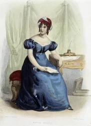 Porträtt av Germaine Necker, baronessan av Stael Holstein (Stael-Holstein) dit Madame de Stael (1766-1817) - i "" Le Plutarque Français "", red. Mennechet