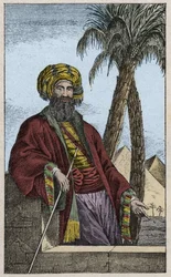 Porträtt av Giovanni Battista (Gianbattista) Belzoni (1778-1823), italiensk upptäcktsresande och arkeolog, som gjorde viktiga arkeologiska upptäckter i Egypten - Porträtt av Giovanni Battista Belzoni (1778-1823), italiensk upptäcktsresande och arkeolog, gr