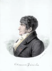 Porträtt av Giovanni Paisiello (eller Paesiello eller Paesieillo) (1740-1816), italiensk kompositör. Gravyr av 1800-talet