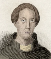 Porträtt av Giraud de Barri, eller Giraud kambrium (ca 1145-ca 1223), en walesisk kyrklig och historiker. Kallas även Gerallt Gymro, Gerald of Wales och Gerald Barry. Gravyr av 1800-talet.