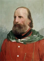 Porträtt av Giuseppe Garibaldi i röd skjorta (tempera)