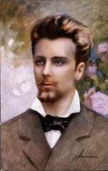 Porträtt av Guglielmo Oberdan (1858-1882), vykort efter målning av C. Monestier.