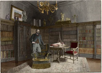 Porträtt av Gustave Eiffel (1832-1923), fransk ingenjör 1892 på hans kontor.