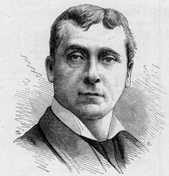 Porträtt av Gustave Worms (f. 1836), fransk komiker, medlem av Comedie Francaise från 1858 till 1900. Gravyr i "" Le Monde Illustré"" n¡1168 den 16 augusti 1879.