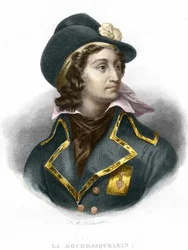Porträtt av Henri du Vergier, greve av La Rochejaquelein (eller Verger de La Rochejacquelein) (1772-1794), gravyr av General Vendeen från 1854