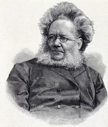 Porträtt av Henrik (Henri) Johan Ibsen (1828-1906), norsk poet och dramatiker, gravyr 1800-talet