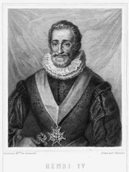 Porträtt av Henrik IV (1553 - 1610), kung av Frankrike - i "Histoire des Français"" av Lavallée, gravyr, nd.