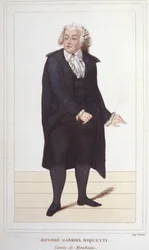 Porträtt av Honore Gabriel (Honore-Gabriel) Riqueti, jarl av Mirabeau (1749-1791), fransk politiker. gravyr från 1830