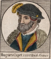 Porträtt av Hugues I Capet (ca 941 - 996), hertig av Frankrike då kung av Frankrike - Porträtt av Hugues I Capet (c941-996), kung av Frankrike - gravyr från "Instruction sur l