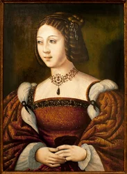Porträtt av Isabella av Portugal (1503-1539) - Målning av en anonym mästare, ca 1526, olja på trä, 40 x 29 cm, mitten av 1500-talet - Museum An