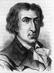 Porträtt av Jacques Pierre Brissot de Warville, fransk journalist och politiker (1754 - 1793). Han grundade Societe des Amis des Blacks, en anhängare av avskaffandet av slaveriets gravyr på 1800-talet.