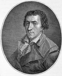 Porträtt av Jacques Pierre Brissot, kallad Brissot de Warville (1754-1793), fransk journalist och politiker. Han grundade Sällskapet för svarta människors vänner, en förespråkare för slaveriets avskaffande. Gravyr från 1800-talet.