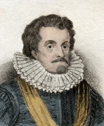 Porträtt av James I (James 1st Stuart) (1566-1625), kung av England och Irland (eller James VI (eller James VI), kung av Skottland) Gravyr från 1800-talet.
