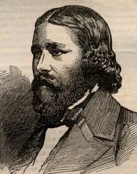 Porträtt av James Russell Lowell (1819-1891), amerikansk poet. Gravyr i "" The illustrated London News "" av 20 mars 1858.