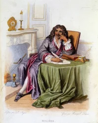Porträtt av Jean-Baptiste Poquelin dit Molière, fransk dramatiker och skådespelare (1622-1673) - i "" Le Plutarque francais", Ed. Mennechet