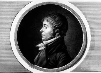 Porträtt av Jean Antoine Joseph Debry eller De Bry (1760-1834), ställföreträdare för Aisne vid Nationalkonventet. Gravyr i "" Komplett samling av historiska målningar från den franska revolutionen, i tre volymer.""" 1804.