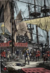 Porträtt av Jean Bart (1650 - 1702), fransk kapare dödar den holländska kaptenen på Neptunus med sin hand.