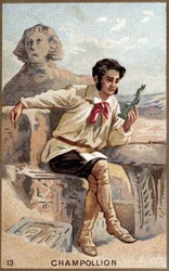 Porträtt av Jean François (Jean-Francois) Champollion, dit le Jeune (1790 - 1832) fransk egyptolog. Kromolitografi av 1800-talet.