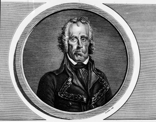 Porträtt av Jean Nicolas Houchard (1738-1793), general francais. Gravyr i "" Komplett samling av historiska målningar från den franska revolutionen, i tre volymer.""" 1804.