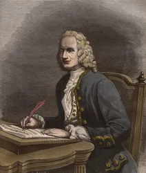 Porträtt av Jean Philippe Rameau (1683-1764) - Porträtt av Jean-Philippe (Jean Philippe) Rameau (1683-1764), fransk kompositör - gravyr i den berömda veckotidningen "La musique populaire"" - 1882