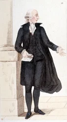 Porträtt av Jean Sylvain BAILLY (1736-1793), författare, astronom och politiker invald i Académie francaise. Författare till i synnerhet astronomins historia. Han giljotinerades för att ha hjälpt Ludvig XVI att fly. Gravyr från 1830.
