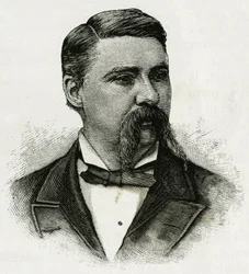 Porträtt av Jerome J.Collins, meteorolog för La Jeannettes besättning, för uppdraget norrut. Gravyr för att illustrera "The Journey of the Jeannette"" 1879-1881, dagbok för kapten G.W. De Long. Publicerad i Le Tour du monde, nouveau journal des voya