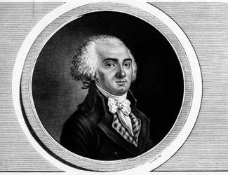 Porträtt av Jerome Petion de Villeneuve (1759-1793), ordförande för konventet och medlem av generalstaterna. Gravyr i "" Komplett samling av historiska målningar från den franska revolutionen, i tre volymer.""" 1804.
