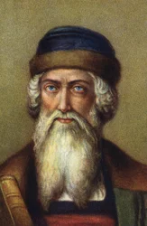 Porträtt av Johannes Gensfleisch dit Gutenberg, tysk boktryckare.