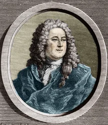 Porträtt av John Law (1671 - 1729), Scottish Financial som orsakade konkurs 1720 (Event of Quincampoix Street)