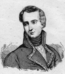 Porträtt av Jose Rebolledo de Palafox (Palafox och MelCII) (1776-1847), en spansk soldat som kämpade under belägringen av Zaragoza (Zaragoza) 1808. Gravyr från 1800-talet.