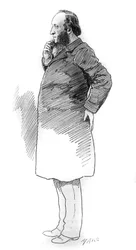 Porträtt av Jules Ferry (1832-1893), fransk politiker, ordförande för ministerrådet. Gravyr i "" Le Monde Illustré""