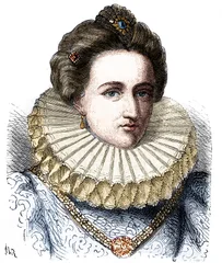 Porträtt av Leonora Dori (eller Dosi) kallad Galigai, marechale of Anchor (1568-1617). Hon bär en jordgubbskrage - i "" Histoire de France populaire"" av Henri Martin