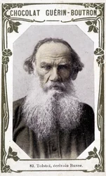 Porträtt av Lev Nikolajevitj, greve Tolstoj (Leo Tolstoj), rysk författare (1828-1910). Vignette des chocolates Guérin - Boutron