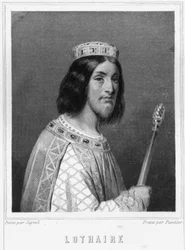 Porträtt av Lothaire (941 - 986), Frankernas kung - i "Histoire des Français"" av Lavallée, gravyr, nd.