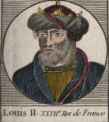Porträtt av Ludvig II the Begue eller den lata (846 - 879), kung av Francs - Ludvig II Stammeraren 848 till 879 - gravyr från "Instruktion om Frankrikes historia"" av Charles Constant Le Tellier
