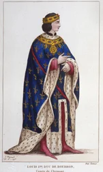 Porträtt av Ludvig I av Bourbon the Boiteux (1279-1342) Greve av Clermont (1310), hertig av Bourbonnais, greve av La Marche och Castres (1327). gravyr från 1830