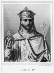 Porträtt av Ludvig I den fromme eller Debonnaire (778 - 840), kejsare av väst - i "Histoire des Français"" av Lavallée, gravyr, sd.