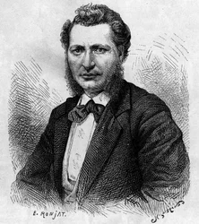 Porträtt av Louis Riel (1844-1885), kanadensisk politiker och Metis-folkets försvarare. Gravyr i "Le journal de la jeunesse""