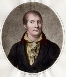 Porträtt av Louis Spohr (1784 - 1859), fransk musiker. Gravyr av 1800-talet. Privat samling.