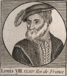 Porträtt av Ludvig VIII (1187-1226) dit le Lejonet, roi de France - Lejonet Ludvig VIII (1187-1226) Frankrikes kung från 1223 till 1226 - gravyr från "Instruction sur l