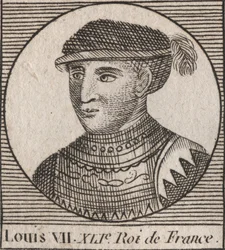 Porträtt av Ludvig VII dit le Jeune (1120-1180), frankernas kung från 1137 till 1180 - Ludvig VII (kallad den yngre eller den unge), kungen av frankerna - gravyr från "Instruction sur l