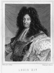 Porträtt av Ludvig XIV (1638 - 1715), kung av Frankrike - i "Histoire des Français"" av Lavallée, gravyr, sd.