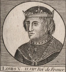 Porträtt av Louis X le Hutin (1289 - 1316), kung av Frankrike - Ludvig X (1289-1316) den envise, kung av Frankrike och Navarra - gravyr från "" Instruction sur l