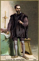 Porträtt av Louis de Berquin (1485 - 1529), riddare och humanist. Kromolitografi av 1800-talet.