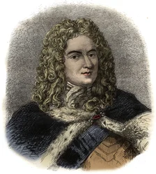 Porträtt av Louis de Rouvroy hertig av Saint-Simon - (Saint Simon) fransk soldat, diplomat och känd dagbokförare - Porträtt av Louis de Rouvroy, hertig av Saint Simon (1675-1755) minnesmärke