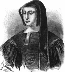 Porträtt av Louise de Savoie (1476-1531), Frankrikes regent, hustru till Charles de Valois, hertig av Angoulême och mor till Francois I. Gravyr från 1800-talet.