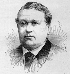 Porträtt av M. Thiron, fransk komiker, medlem av Comedie Francaise från 1852 till 1889. Gravyr i "" Le Monde Illustré"" n¡1168 den 16 augusti 1879.