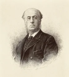 Porträtt av Manuel SILVELA Y LA VIELLEUZE (1830-1892), spansk politiker. Madrid. Nationalbibliotekets gravyr.
