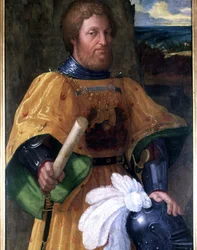 Porträtt av Marcoantonio Colonna, general som deltog i slaget vid Lepante (Lepanto) 1571. Målning sd. av epoc.Naval Academy of Leghorn