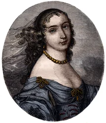 Porträtt av Marguerite Hessein, Madame de la Sabliere (1636-1693) Franska Salonniere. Gravyr av 1800-talet.